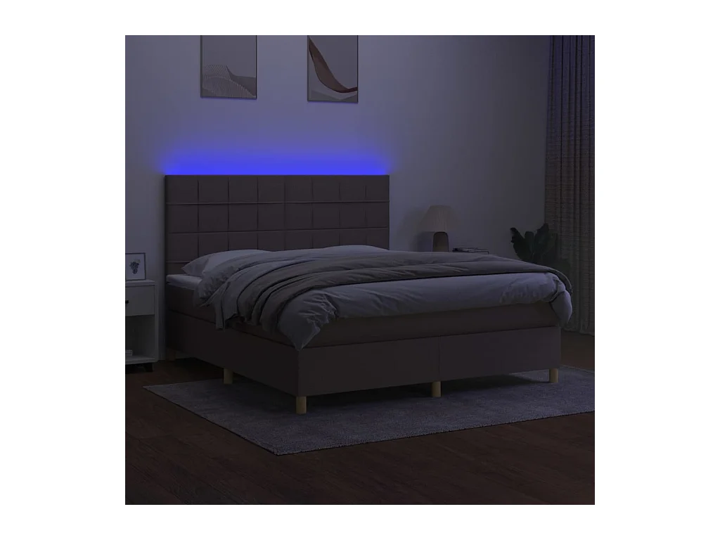 Letto a Molle con Materasso e LED Tortora 160x200 cm in Tessuto