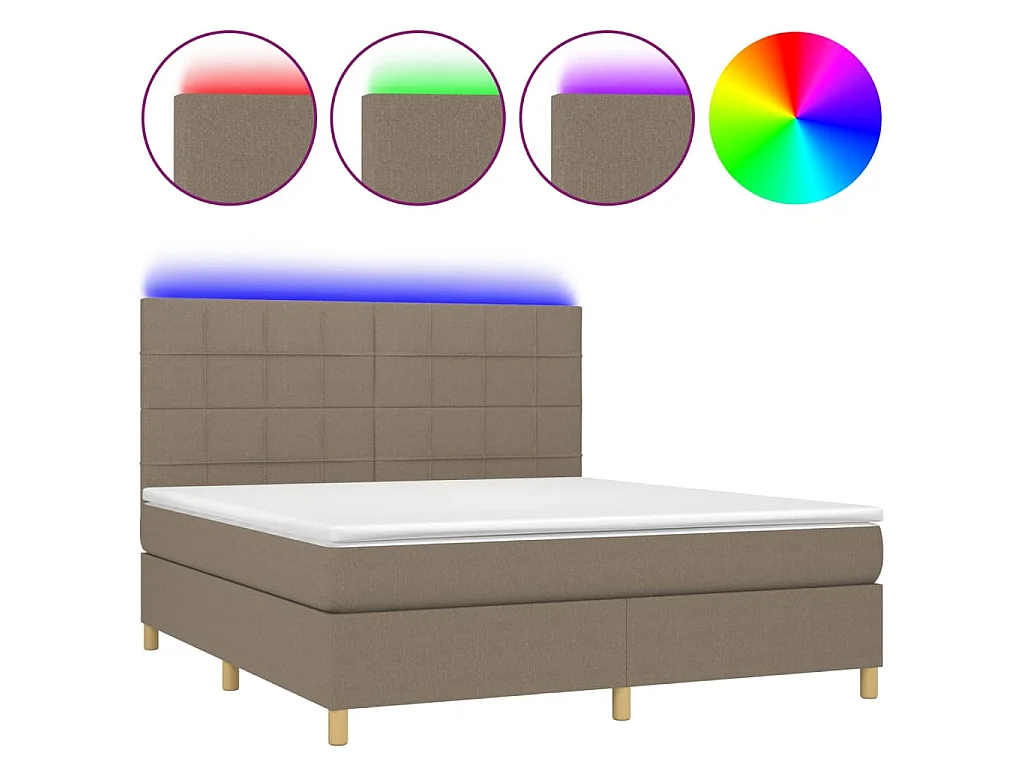 Sommier à lattes de lit et matelas et LED Taupe 160x200cm Tissu