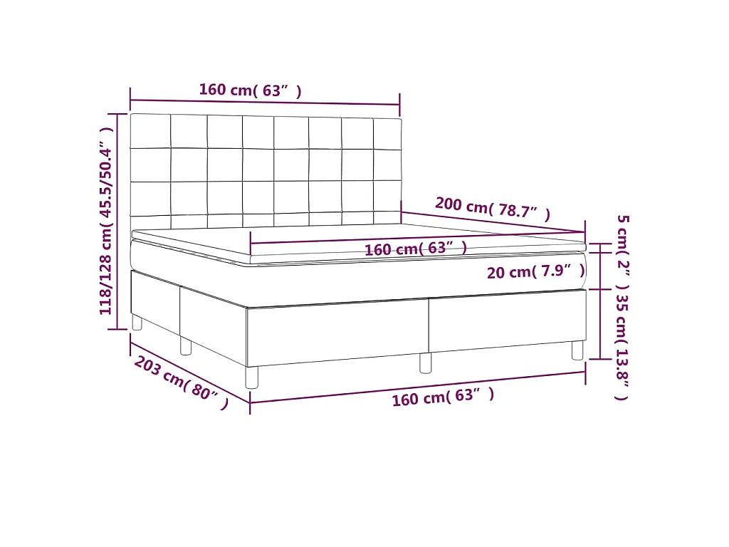 Sommier à lattes de lit et matelas et LED Taupe 160x200cm Tissu