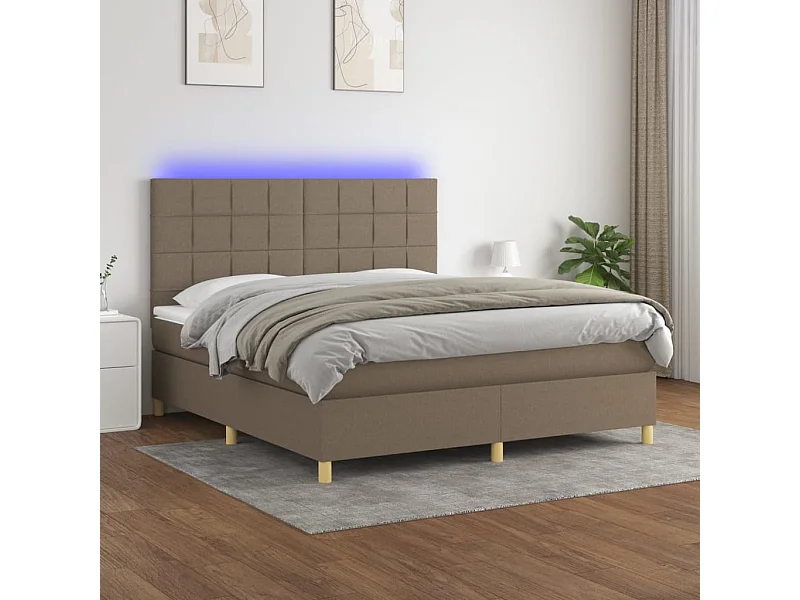 Letto a Molle con Materasso e LED Tortora 160x200 cm in Tessuto