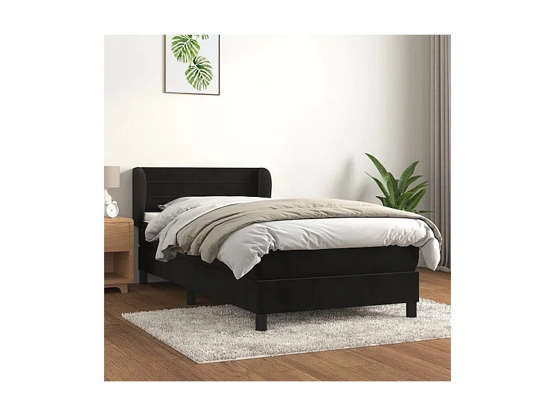 Sommier à lattes de lit avec matelas Noir 100x200 cm Velours