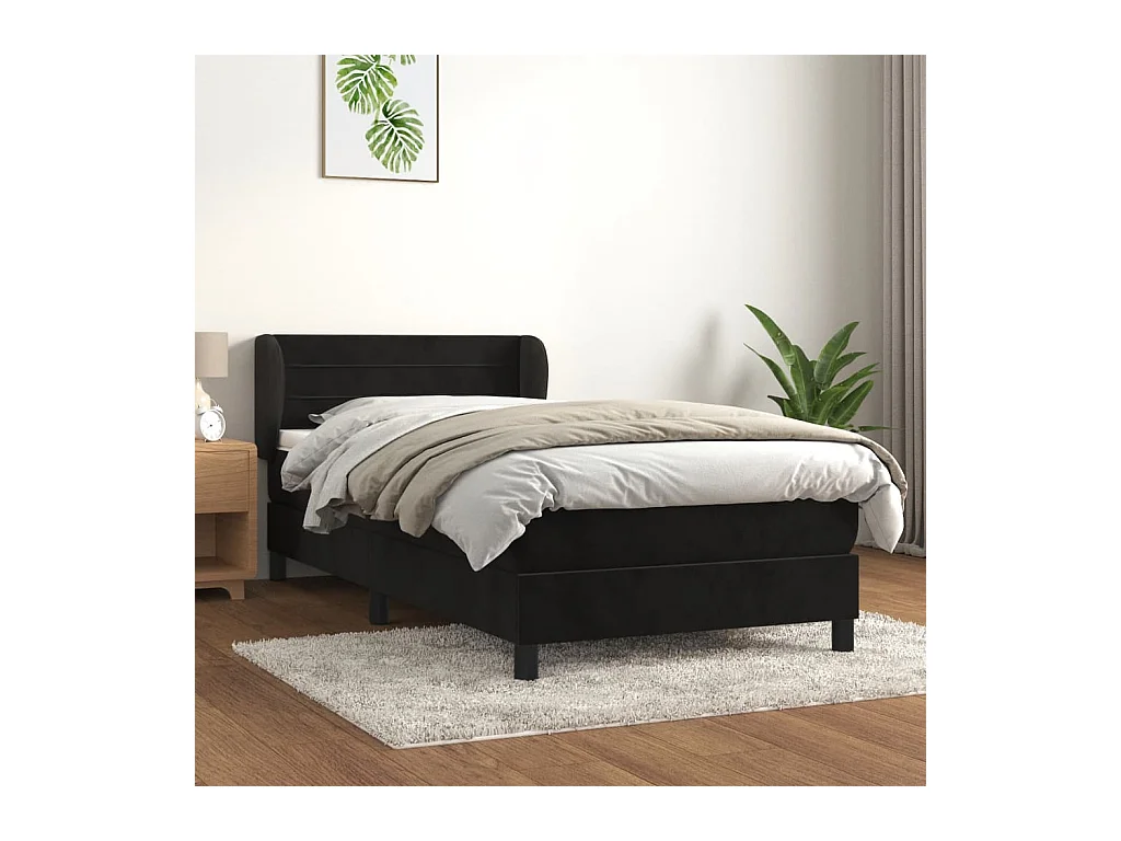 Sommier à lattes de lit avec matelas Noir 100x200 cm Velours