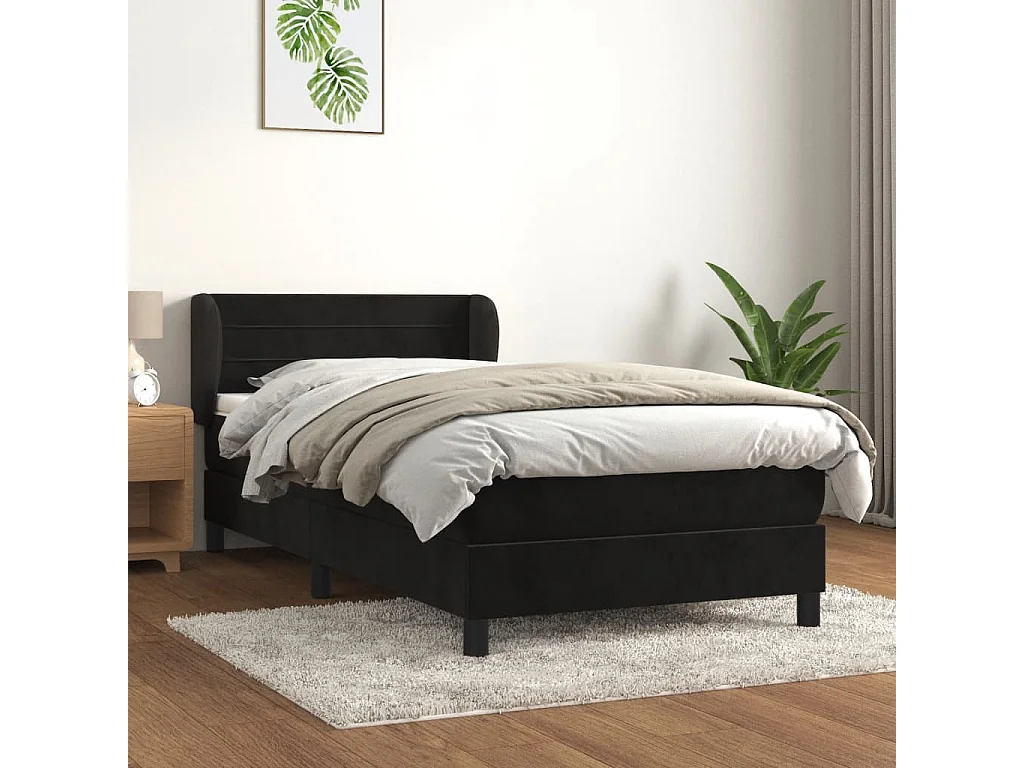 Cama box spring con colchón terciopelo negro 100x200 cm