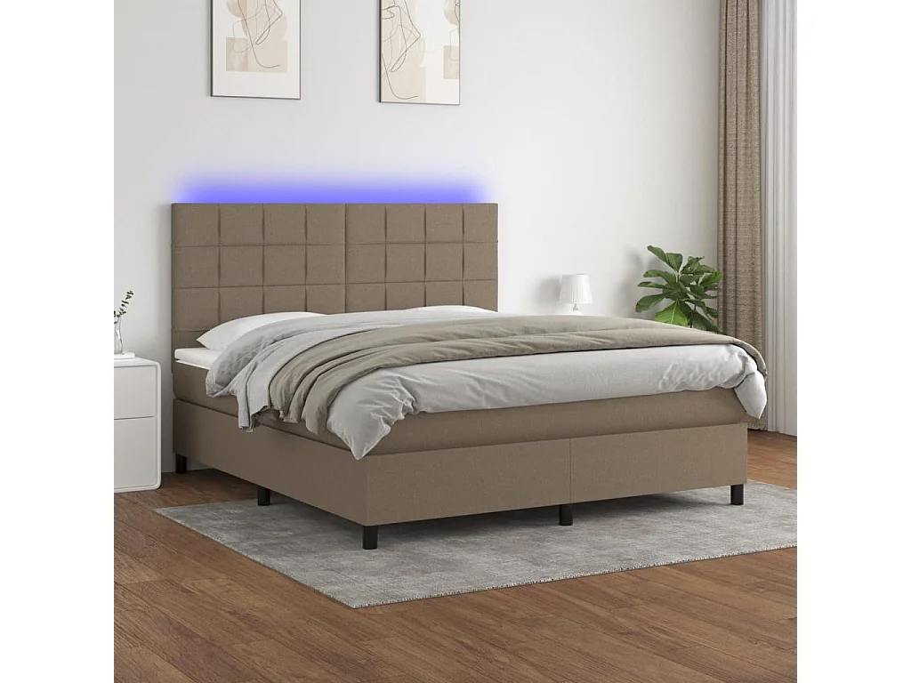 Sommier à lattes de lit et matelas et LED Taupe 160x200cm Tissu
