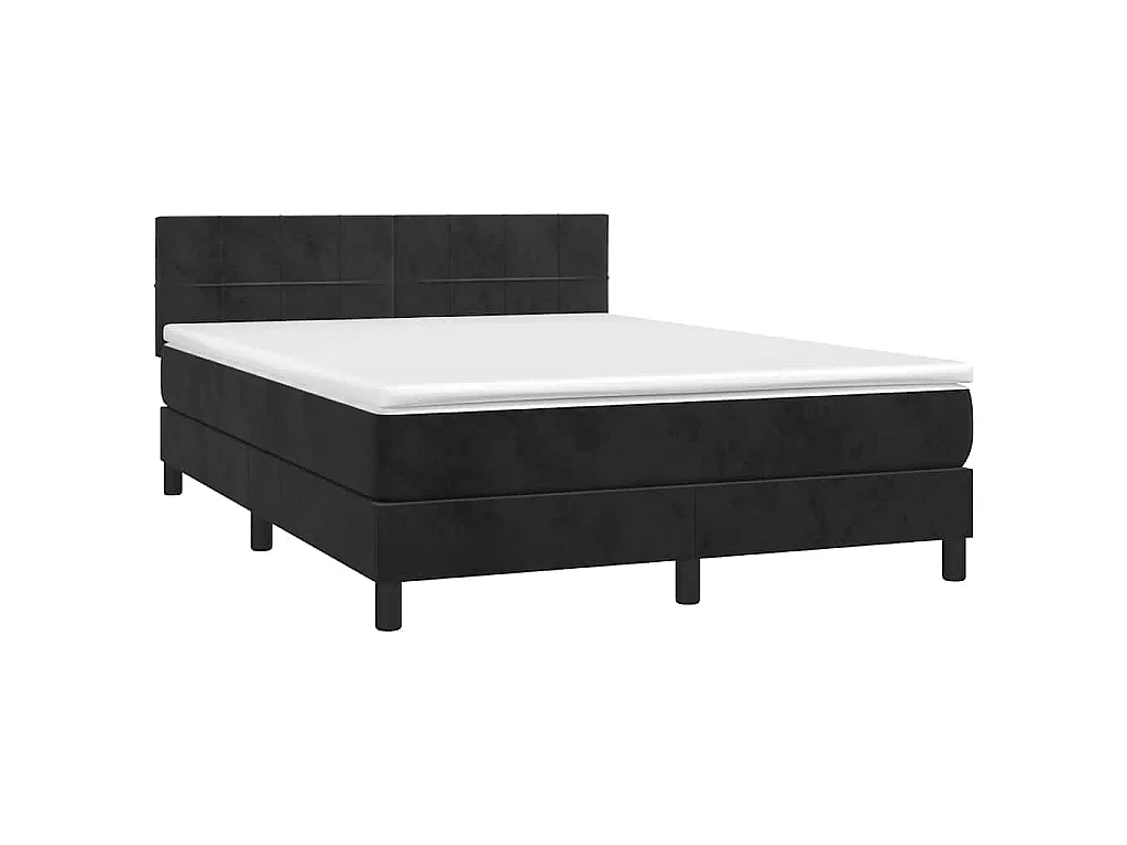 Sommier à lattes de lit avec matelas Noir 140x190 cm Velours
