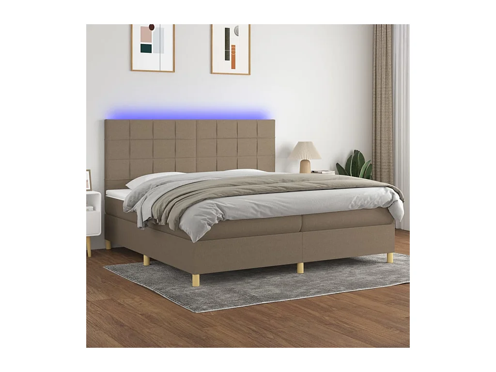Boxspring met matras en LED stof taupe 200x200 cm