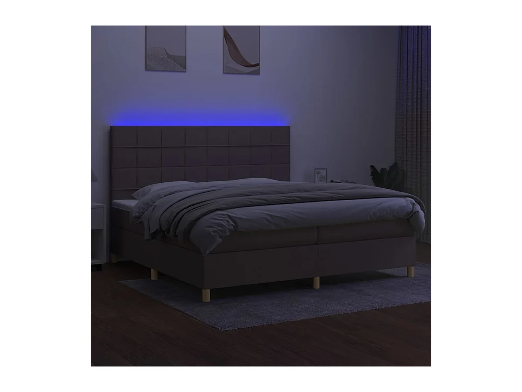 Boxspring met matras en LED stof taupe 200x200 cm