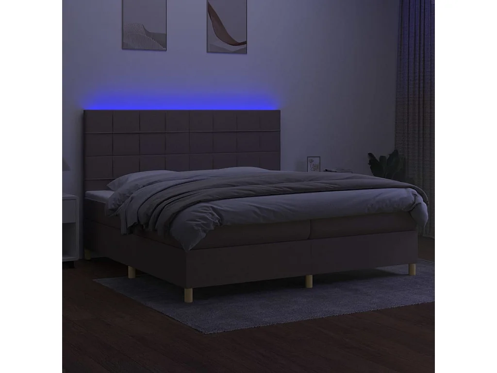 Boxspring met matras en LED stof taupe 200x200 cm