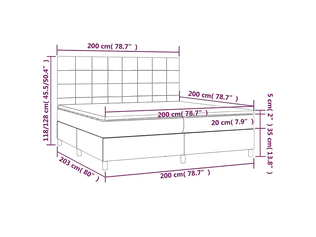 Boxspring met matras en LED stof taupe 200x200 cm