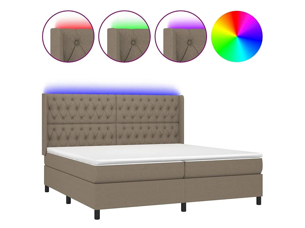 Letto a Molle Materasso e LED tortora 200x200cm in Tessuto