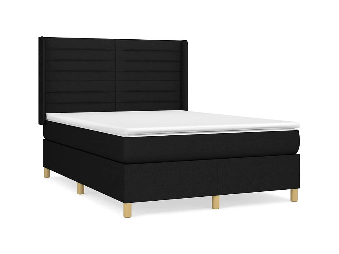 Sommier à lattes de lit avec matelas Noir 140x190 cm Tissu