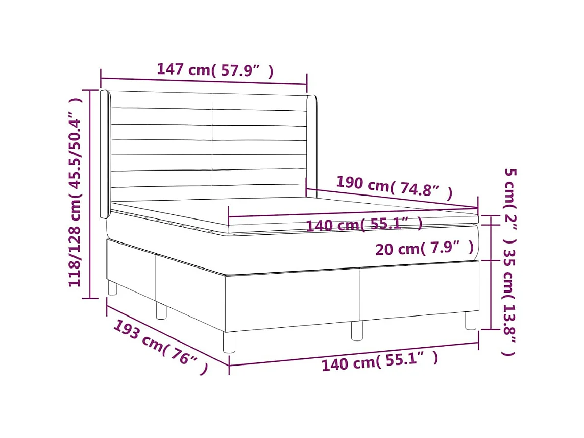 Sommier à lattes de lit avec matelas Noir 140x190 cm Tissu