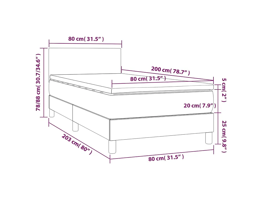 Sommier à lattes de lit et matelas Rose 80x200 cm Velours