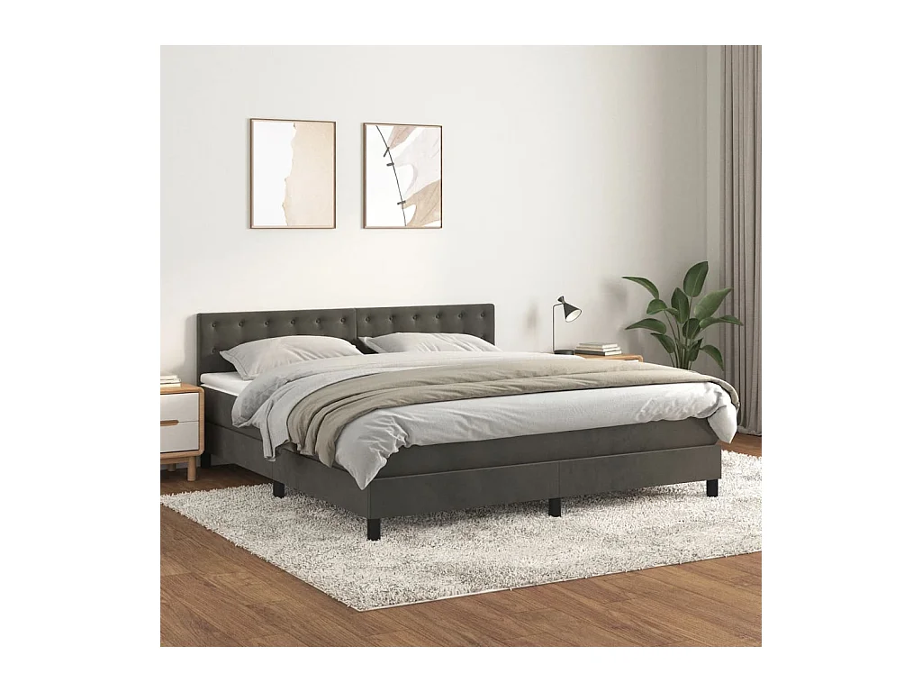 Giroletto a Molle con Materasso Grigio Scuro 160x200 cm Velluto