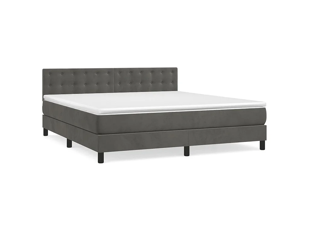 Cama box spring con colchón terciopelo gris oscuro 160x200 cm