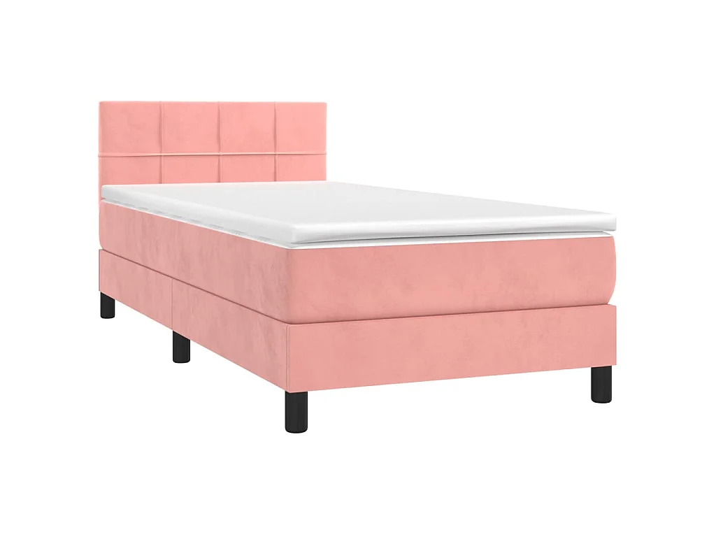 Cama box spring con colchón terciopelo rosa 90x190 cm