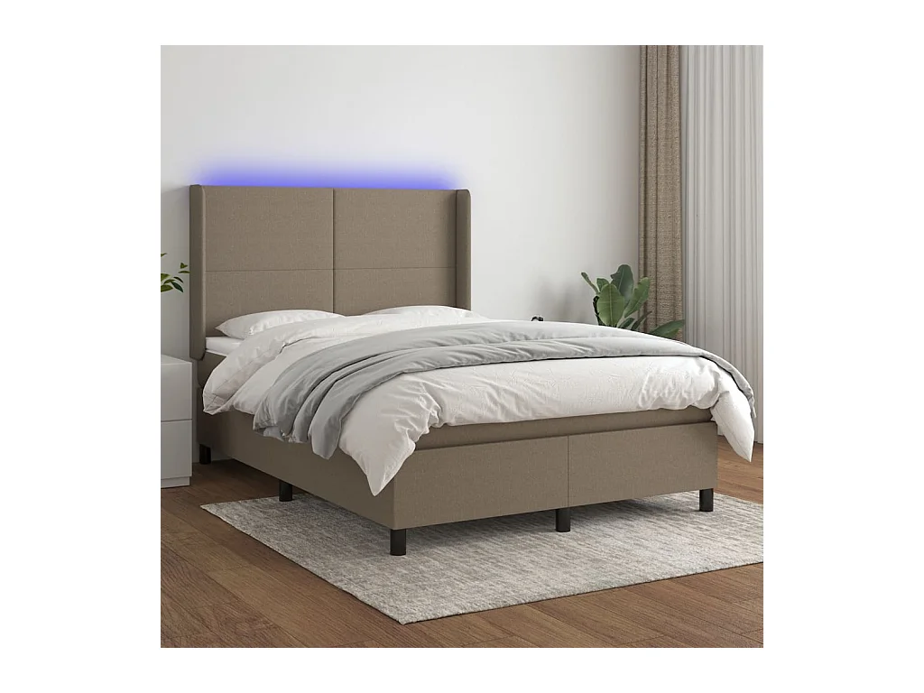 Sommier à lattes de lit matelas et LED Taupe 140x190 cm Tissu