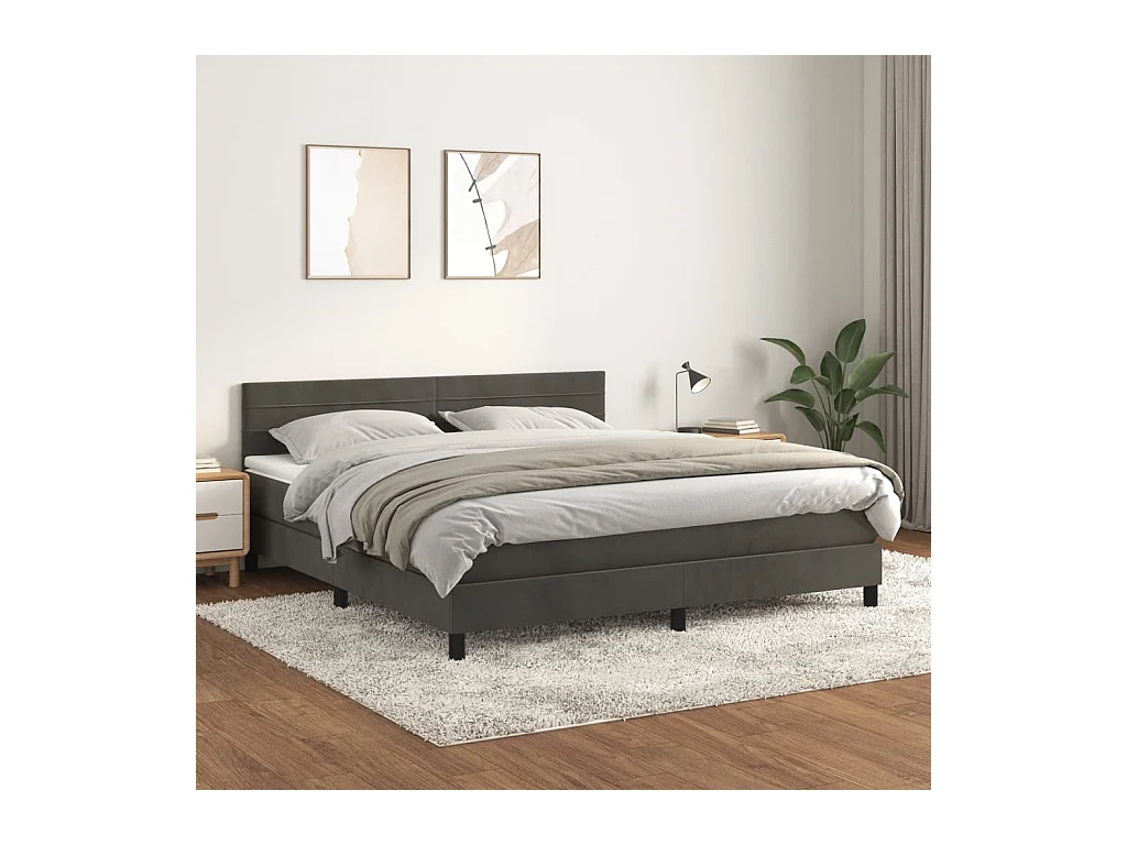 Giroletto a Molle con Materasso Grigio Scuro 160x200 cm Velluto