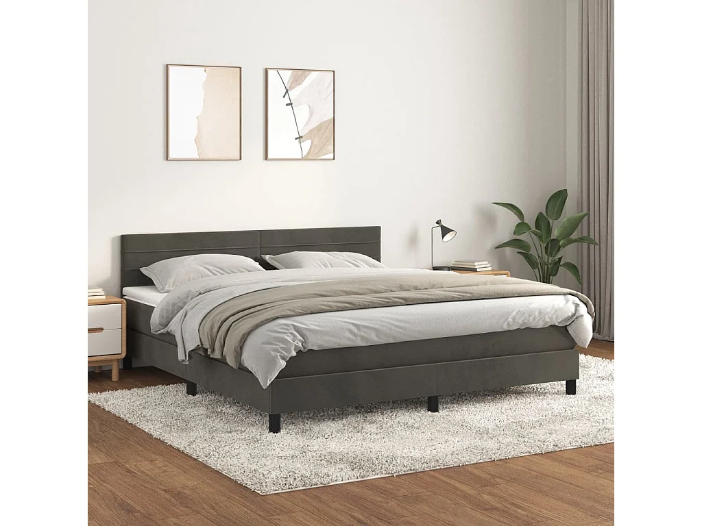 Sommier à lattes de lit et matelas Gris foncé 160x200cm Velours