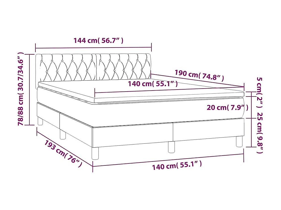 Sommier à lattes de lit et matelas Bleu foncé 140x190cm Velours