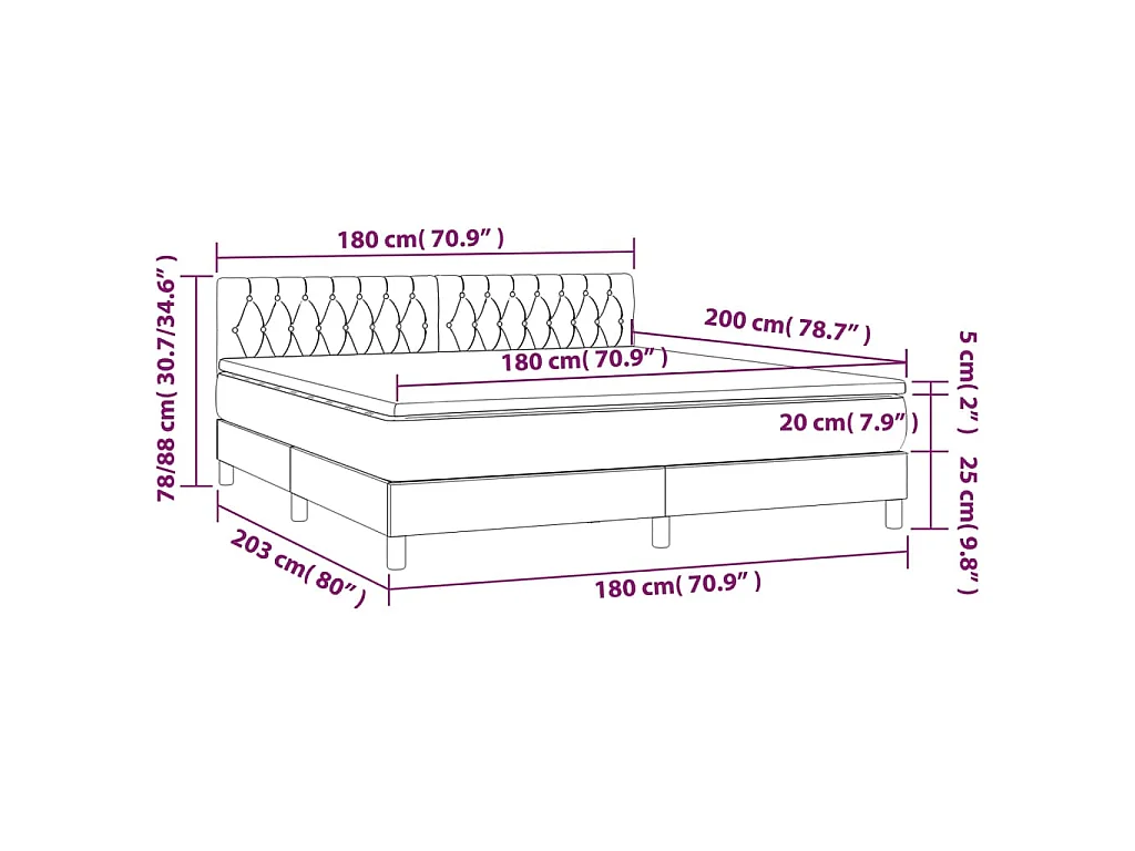 Sommier à lattes de lit et matelas Gris foncé 180x200cm Velours