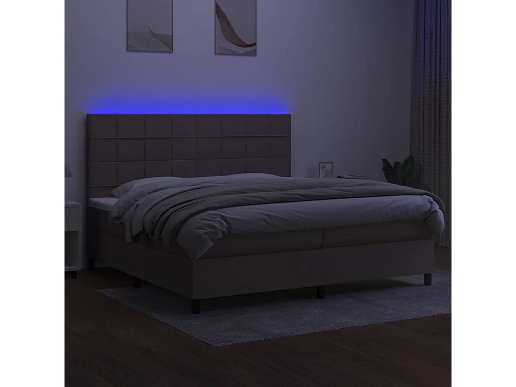 Sommier à lattes de lit et matelas et LED Taupe 200x200cm Tissu
