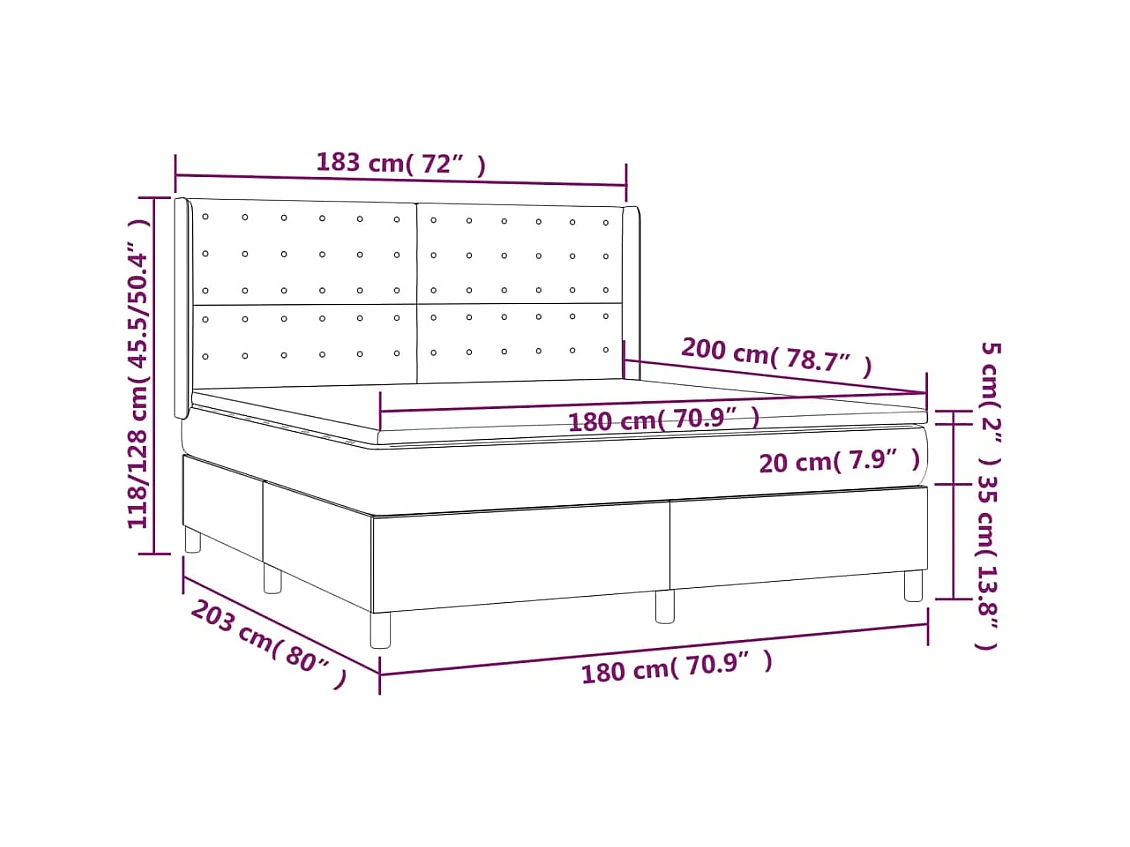 Cama box spring colchão/LED 180x200cm tecido cinza-acastanhado