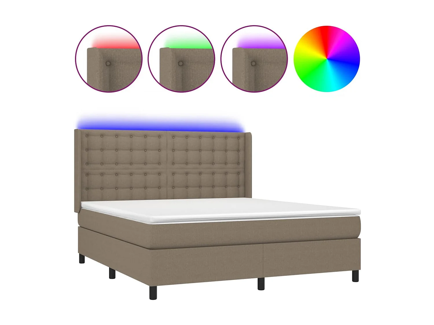 Cama box spring colchão/LED 180x200cm tecido cinza-acastanhado