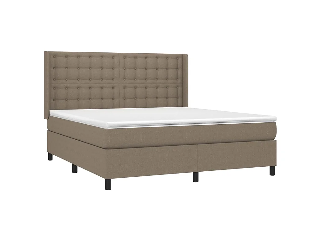 Cama box spring colchón y luces LED tela gris taupe 180x200 cm