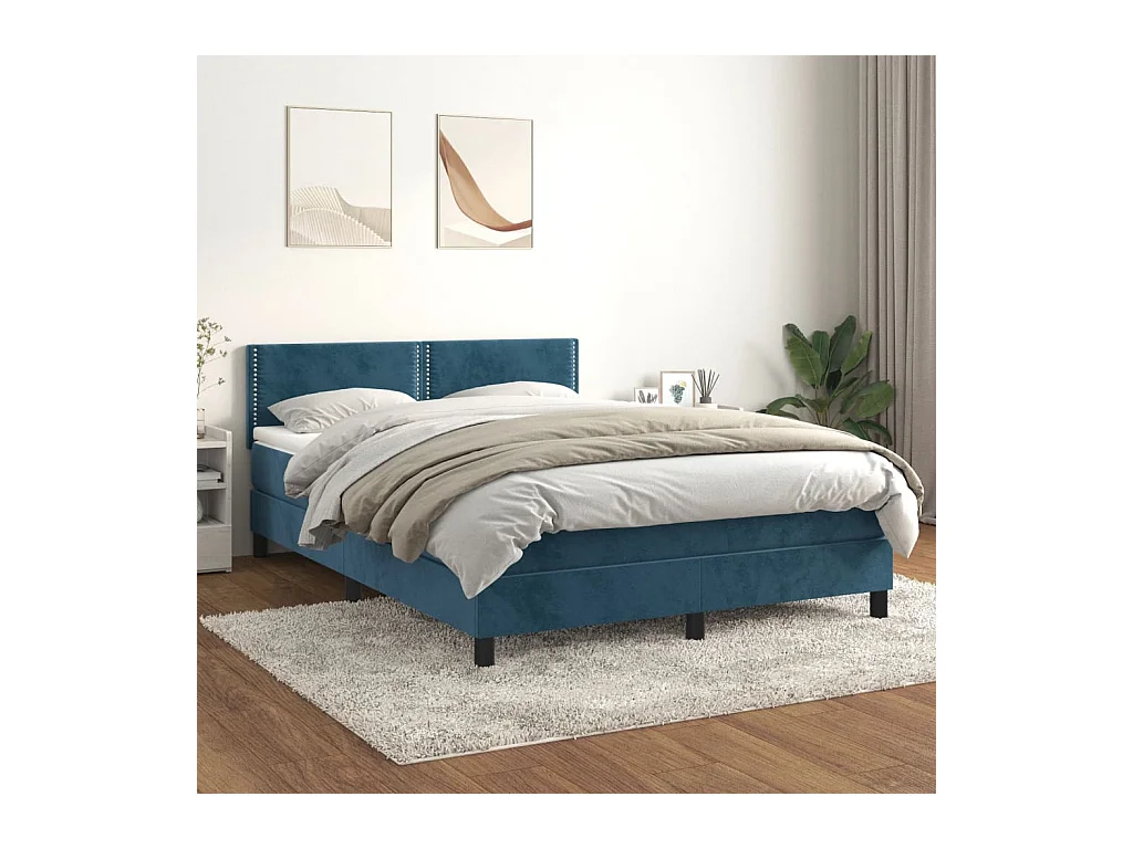 Sommier à lattes de lit et matelas Bleu foncé 140x200cm Velours