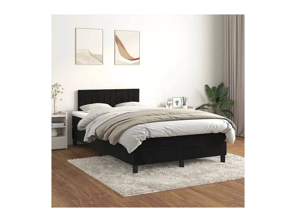 Sommier à lattes de lit avec matelas Noir 120x200 cm Velours