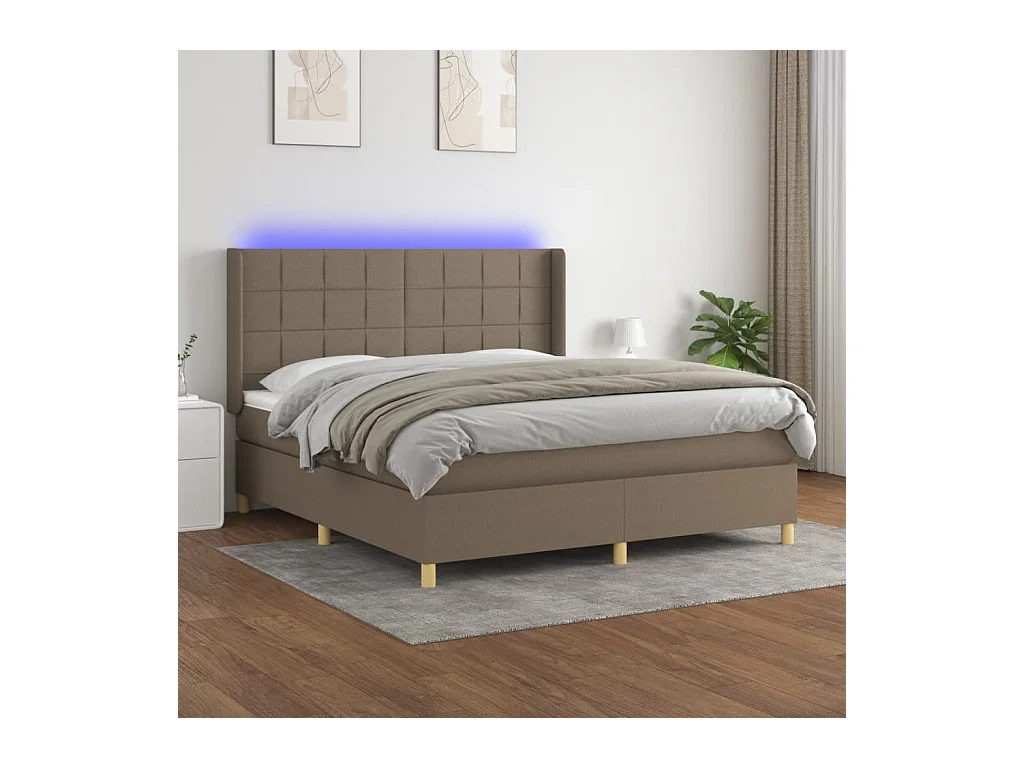 Letto a Molle con Materasso e LED Tortora 160x200 cm in Tessuto