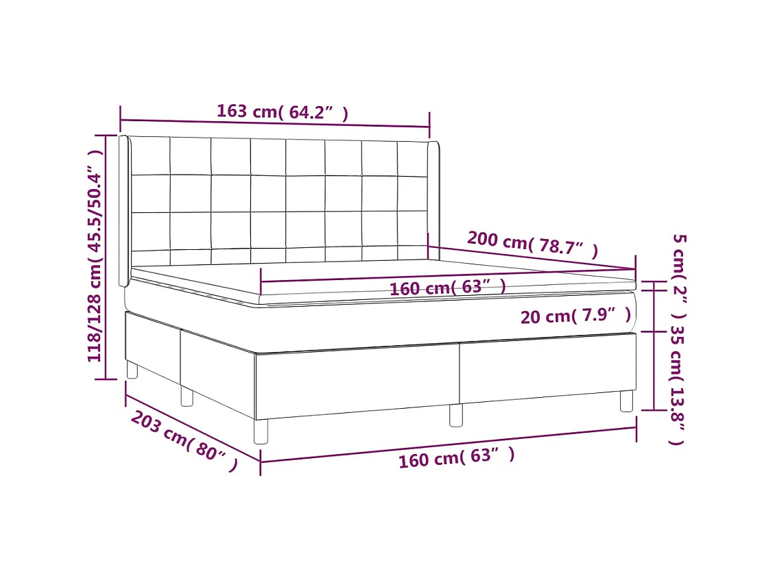 Letto a Molle con Materasso e LED Tortora 160x200 cm in Tessuto