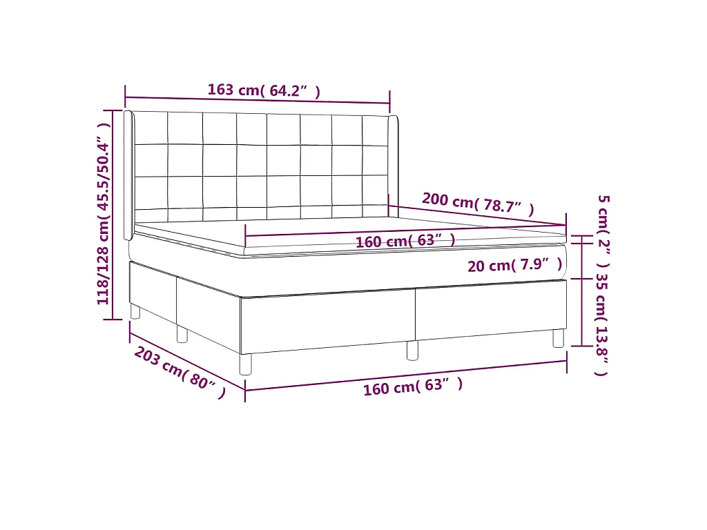 Sommier à lattes de lit matelas et LED Taupe 160x200 cm Tissu
