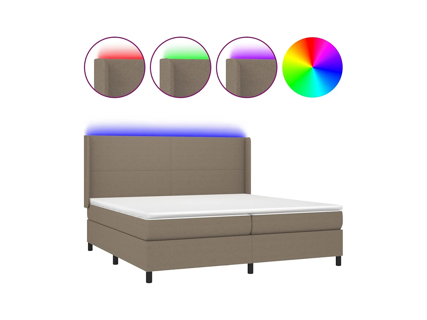 Sommier à lattes de lit matelas LED Taupe 200x200 cm Tissu