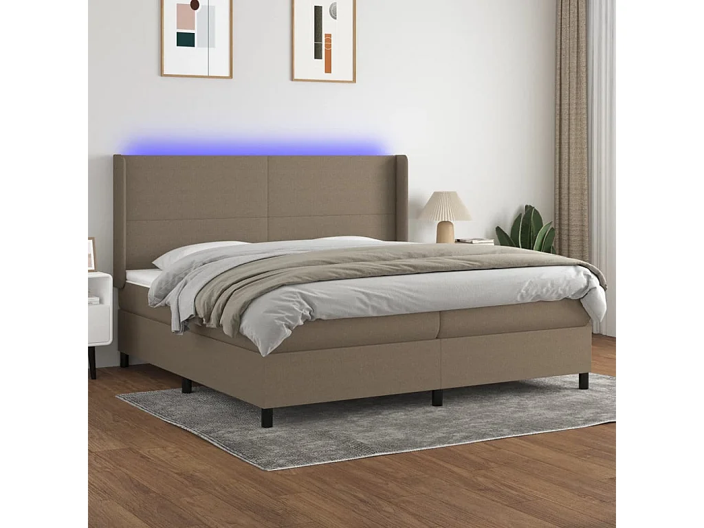 Boxspring met matras en LED stof taupe 200x200 cm