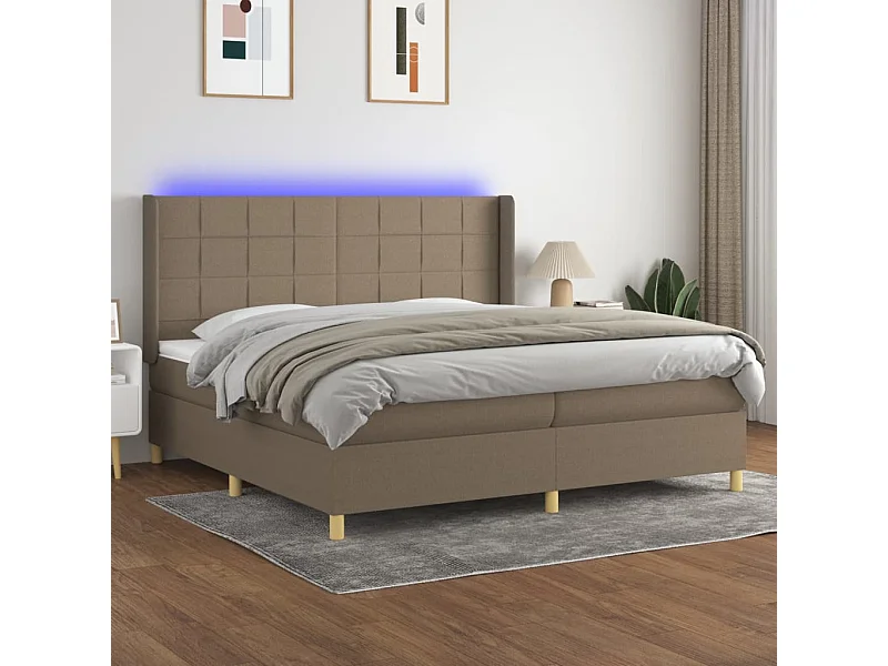 Boxspring met matras en LED stof taupe 200x200 cm