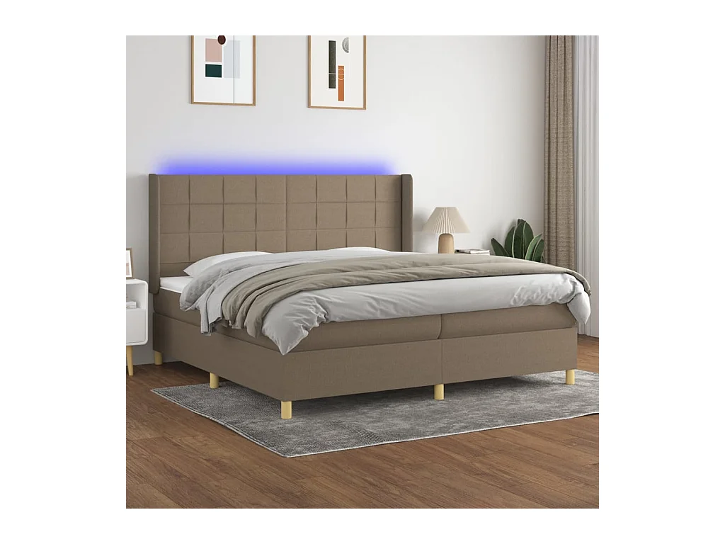 Boxspring met matras en LED stof taupe 200x200 cm