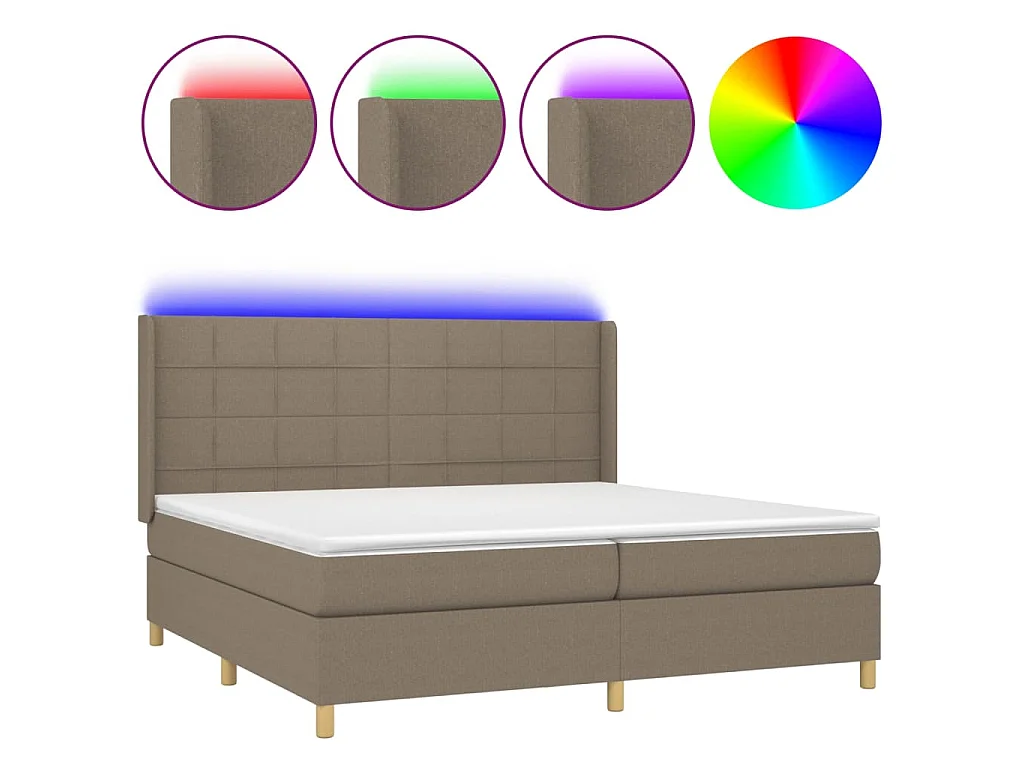 Letto a Molle Materasso e LED tortora 200x200cm in Tessuto