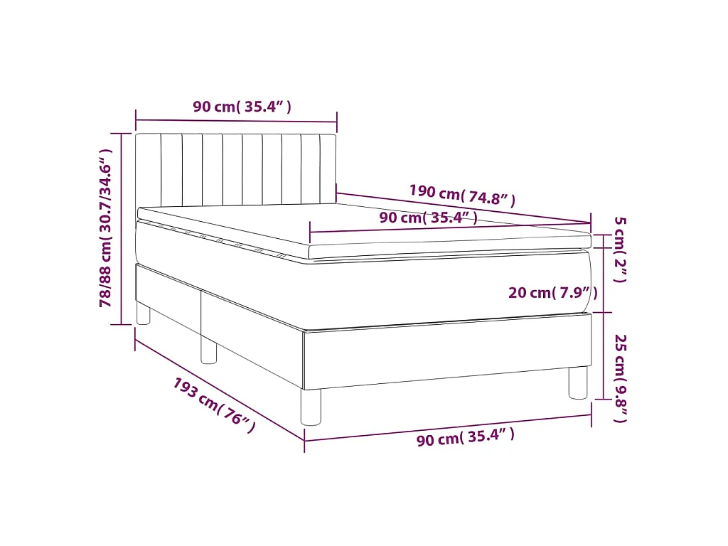 Boxspring met matras fluweel lichtgrijs 90x190 cm