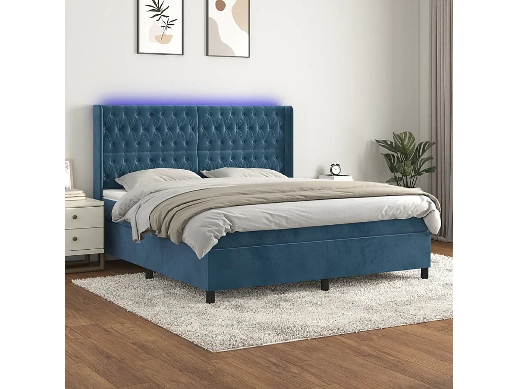 Sommier à lattes de lit matelas et LED Bleu foncé 180x200 cm