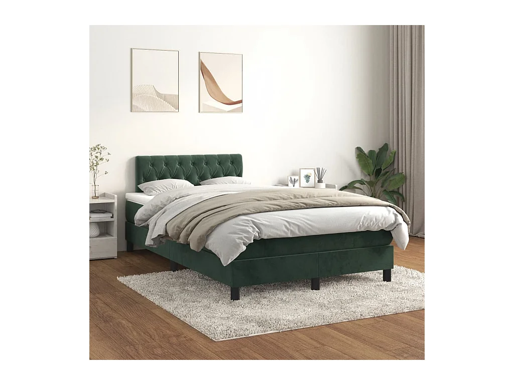 Boxspringbett mit Matratze Dunkelgrün 120x200 cm Samt