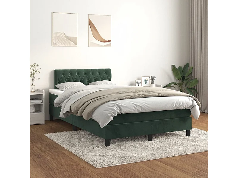 Cama box spring con colchón terciopelo verde oscuro 120x200 cm