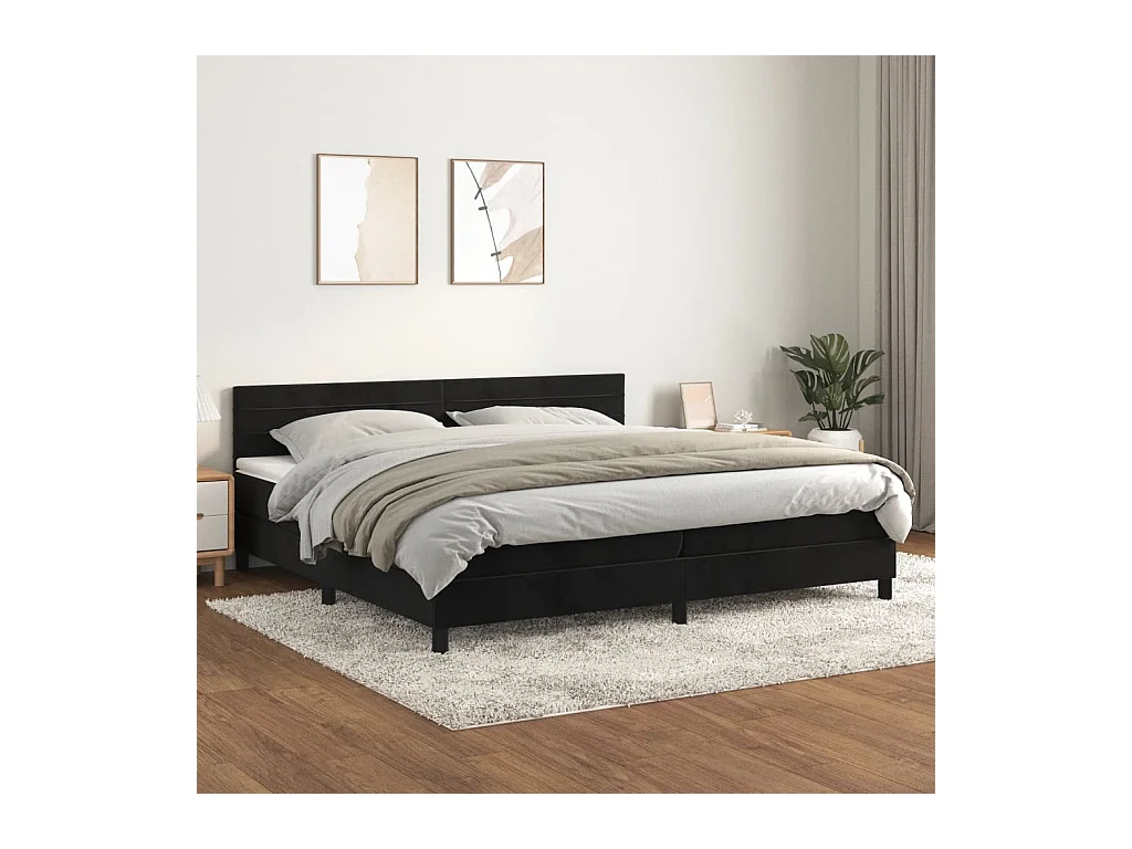 Sommier à lattes de lit et matelas Noir 200x200 cm Velours