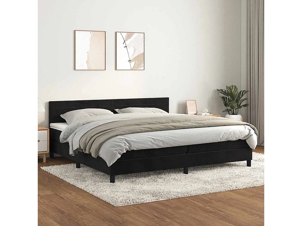 Sommier à lattes de lit et matelas Noir 200x200 cm Velours