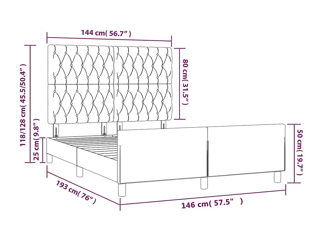 Cadre de lit sans matelas rose 140x190 cm velours