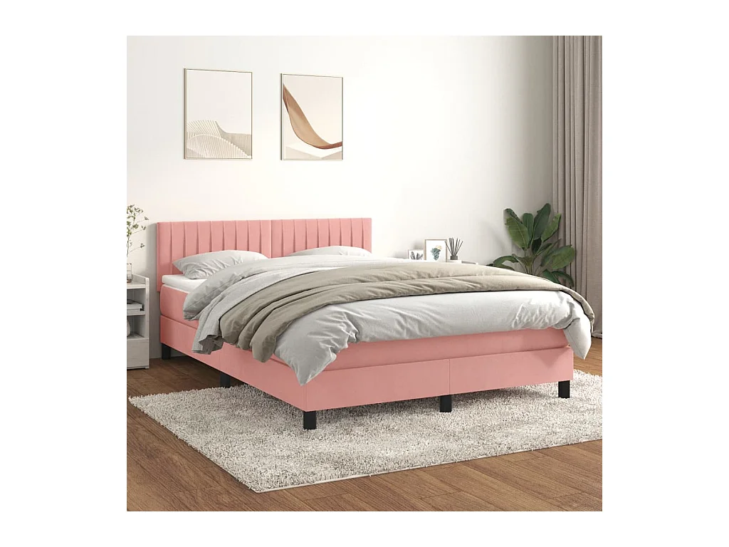 Cama box spring con colchón terciopelo rosa 140x200 cm