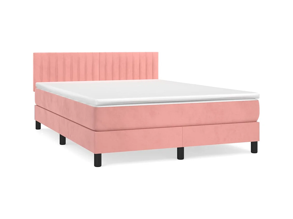 Cama box spring con colchón terciopelo rosa 140x200 cm
