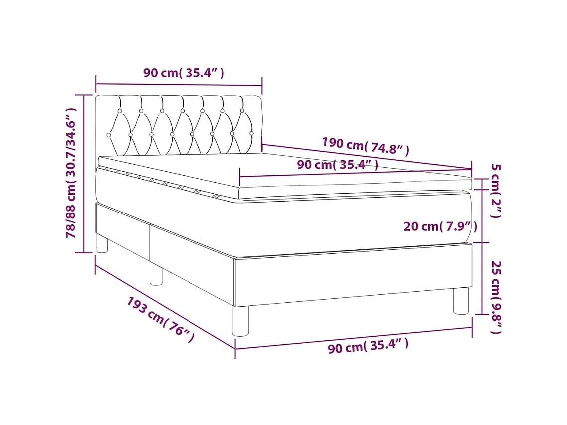 Boxspring met matras fluweel lichtgrijs 90x190 cm