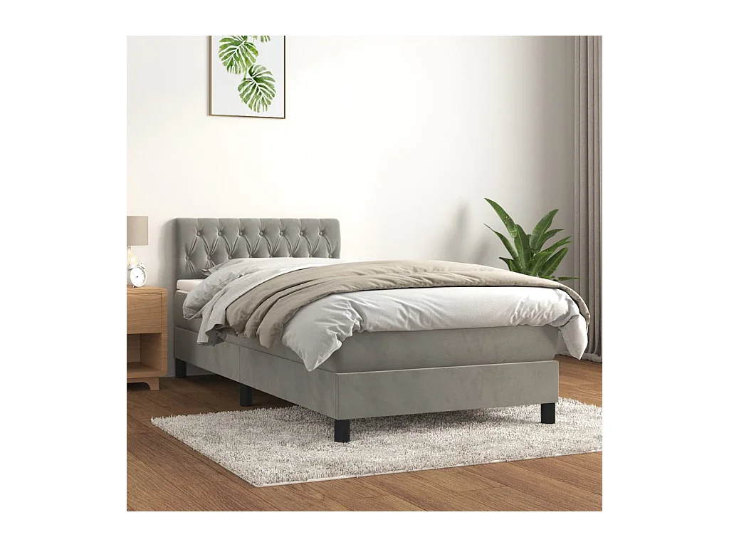 Sommier à lattes de lit et matelas Gris clair 90x190 cm Velours